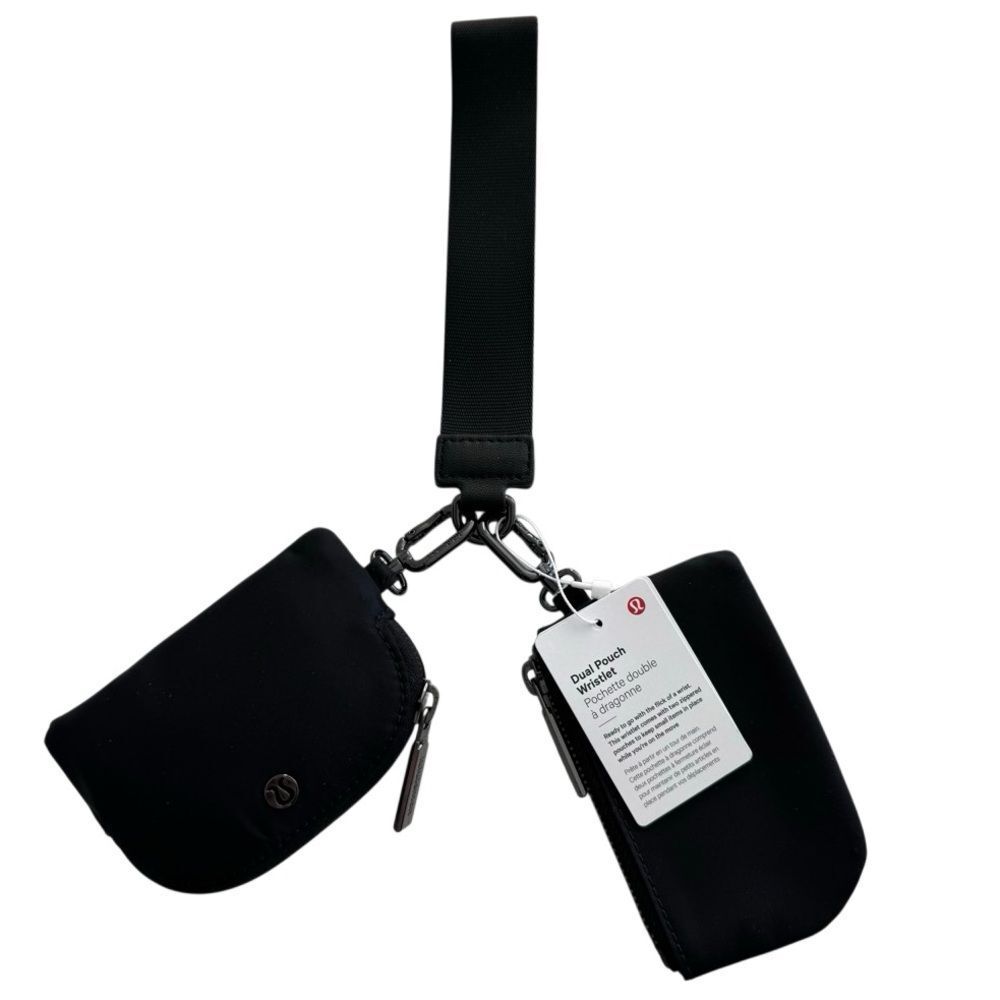 Lululemon Dual Pouch Wristlet Black Gunmetal White